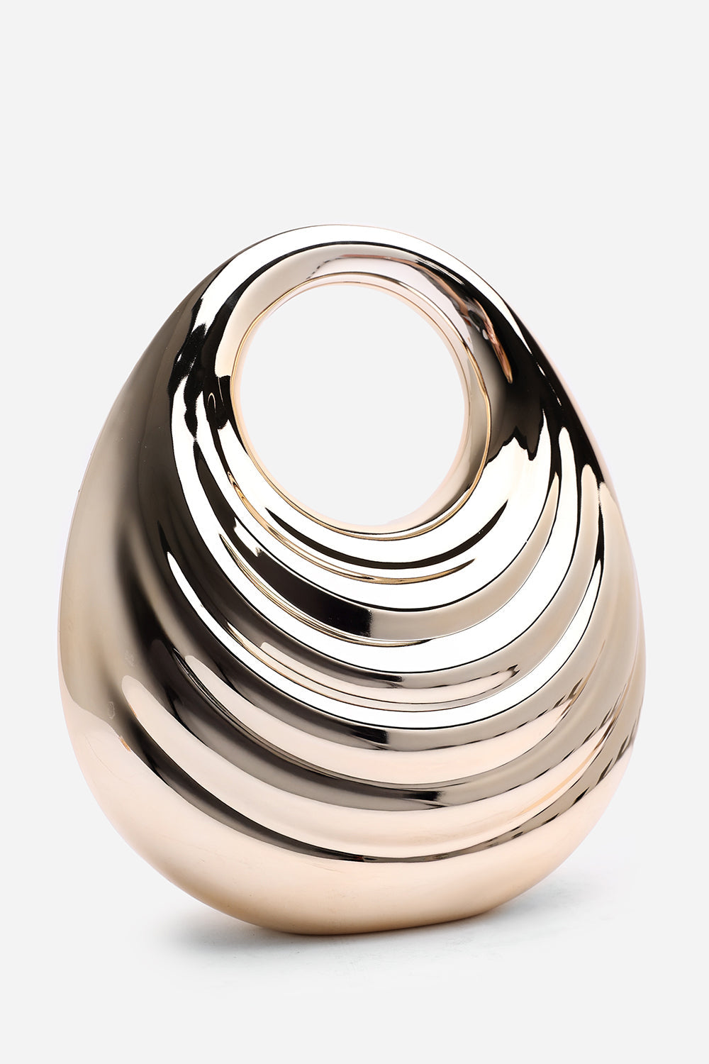Lagoon Chrome Effect Sculpted Oval Handle Clutch In Gold