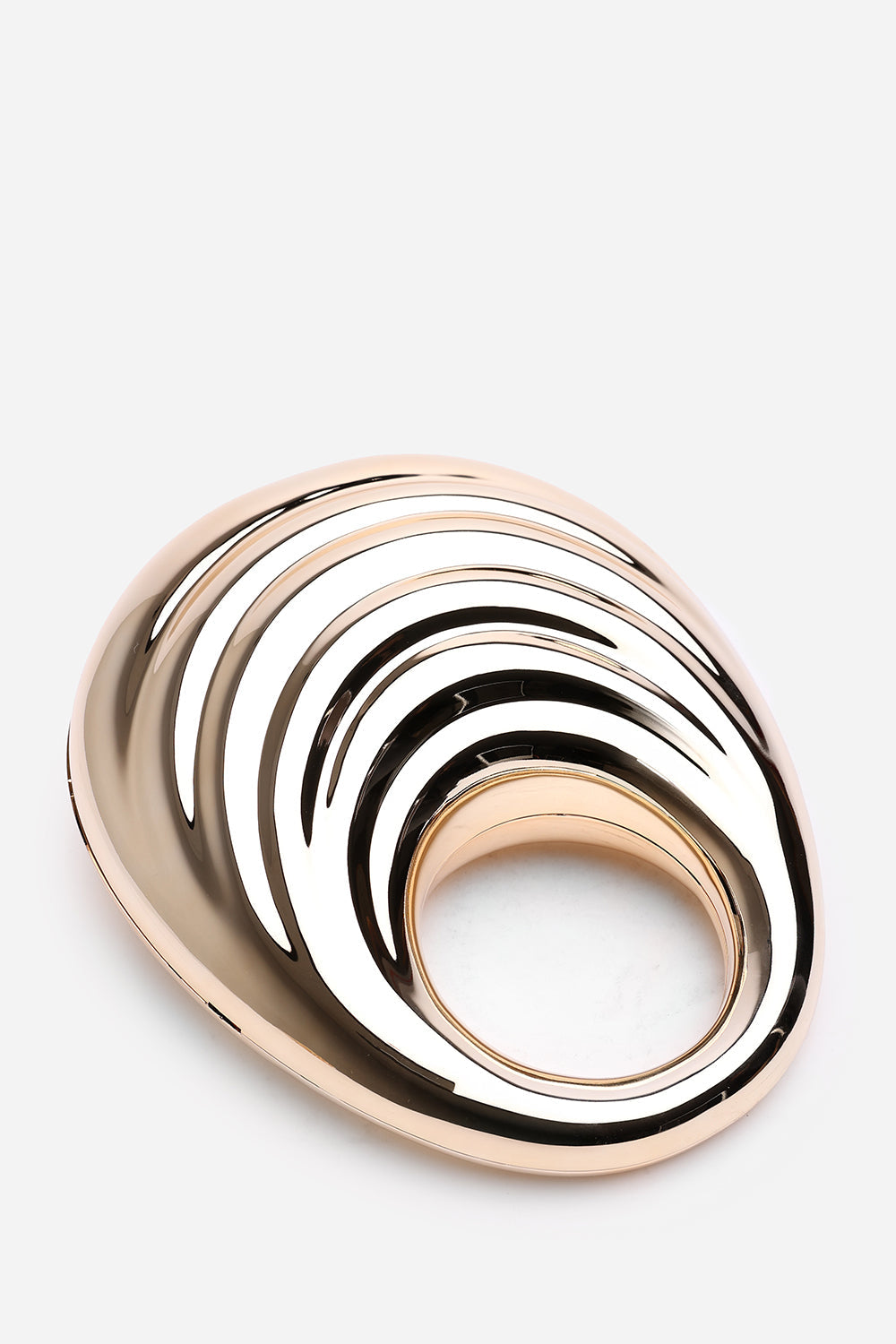 Lagoon Chrome Effect Sculpted Oval Handle Clutch In Gold