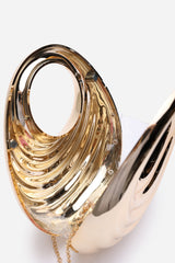 Lagoon Chrome Effect Sculpted Oval Handle Clutch In Gold