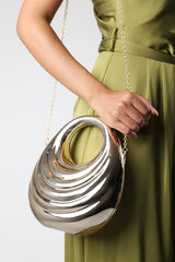 Lagoon Chrome Effect Sculpted Oval Handle Clutch In Gold