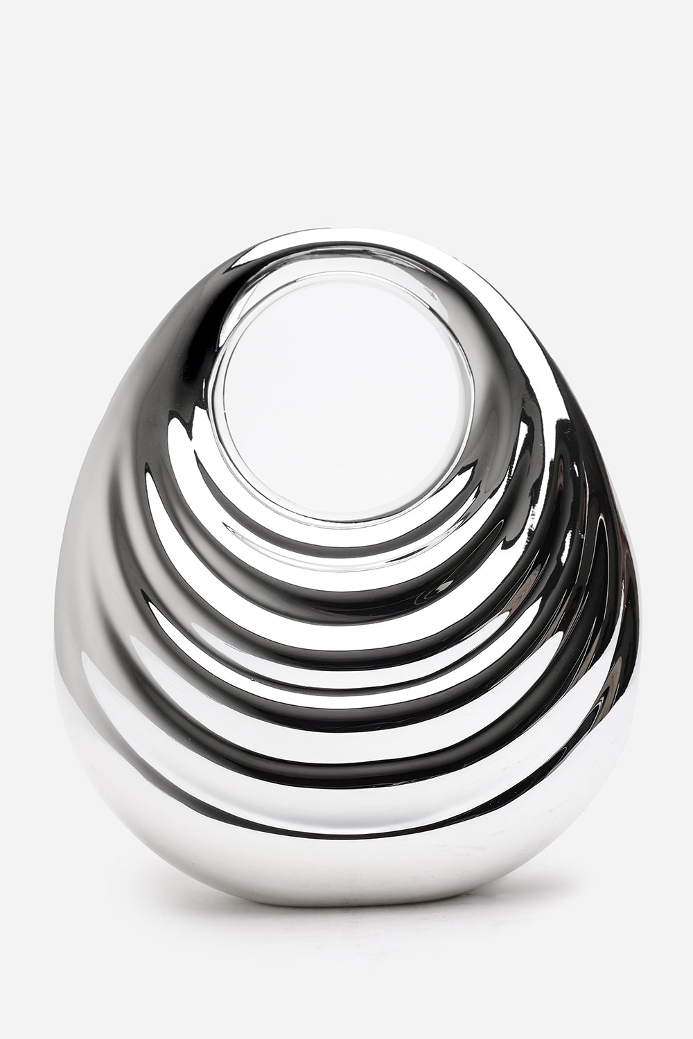 Lagoon Chrome Effect Sculpted Oval Handle Clutch In Silver