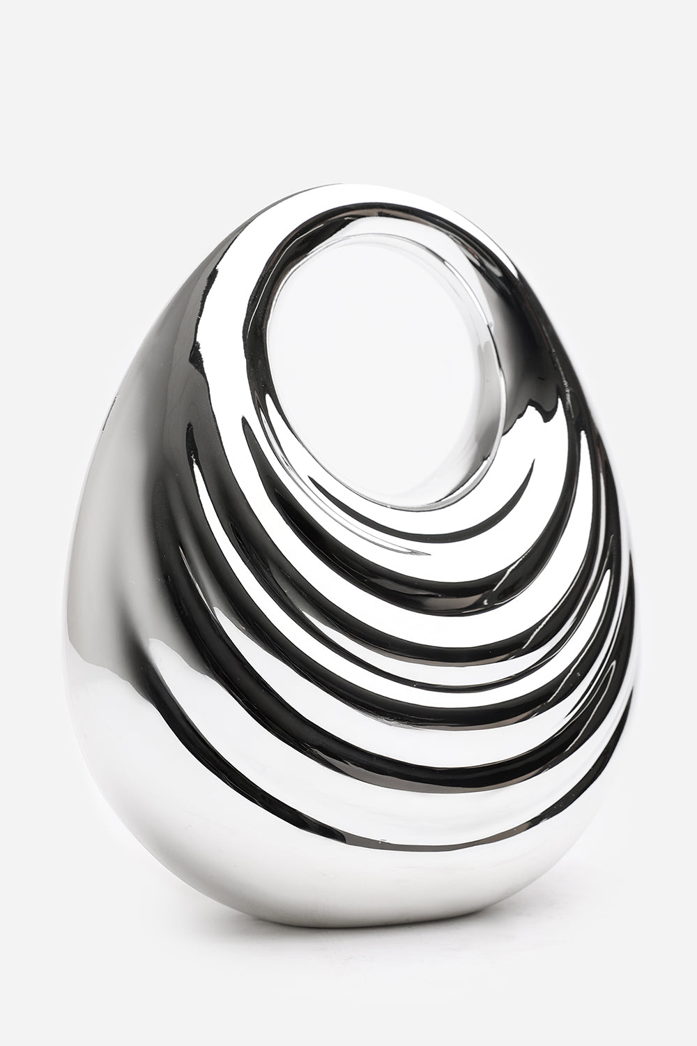 Lagoon Chrome Effect Sculpted Oval Handle Clutch In Silver