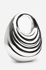 Lagoon Chrome Effect Sculpted Oval Handle Clutch In Silver