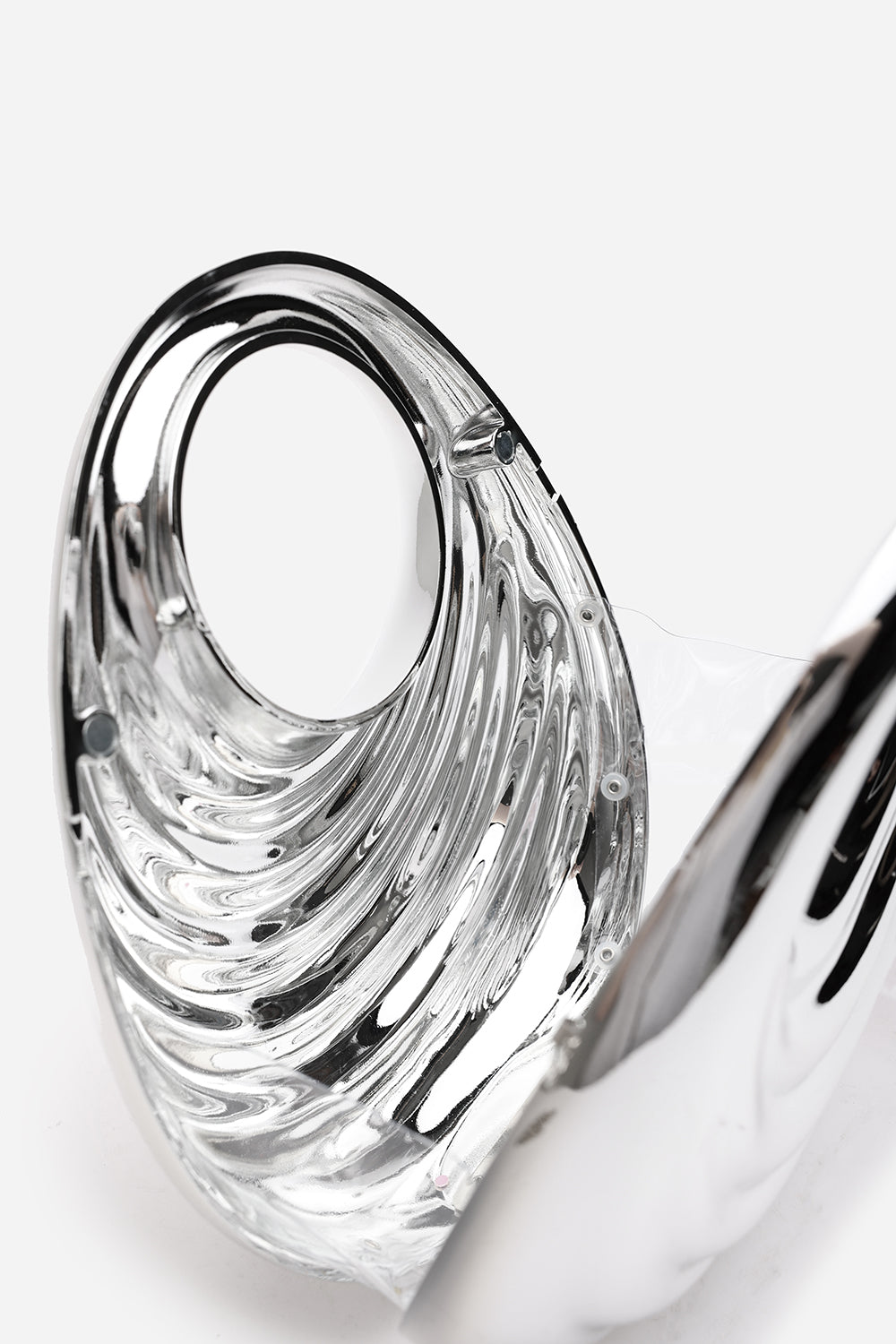 Lagoon Chrome Effect Sculpted Oval Handle Clutch In Silver