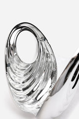 Lagoon Chrome Effect Sculpted Oval Handle Clutch In Silver