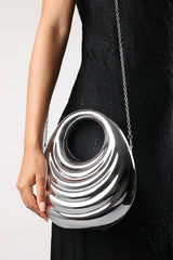 Lagoon Chrome Effect Sculpted Oval Handle Clutch In Silver