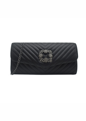 COVE CLUTCH BAG WITH EMBELLISHED DETAIL IN BLACK FAUX LATHER