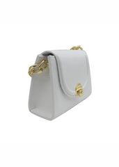 CALM BAG WITH CHAIN HANDLE AND SCARF DETAIL IN WHITE FAUX LEATHER