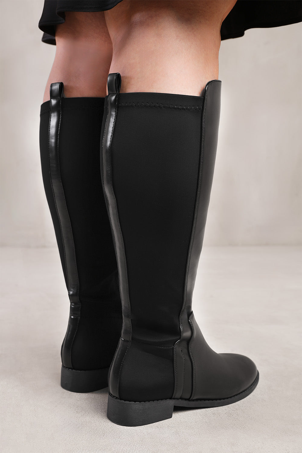 PARKER STRETCH WIDE CALF KNEE HIGH BOOTS WITH SIDE ZIP IN WIDE E FIT IN BLACK FAUX LEATHER