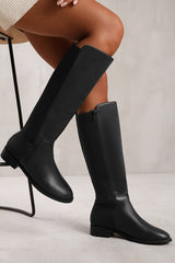 SHILOH KNEE HIGH BOOTS WITH SIDE ZIP IN BLACK FAUX LEATHER