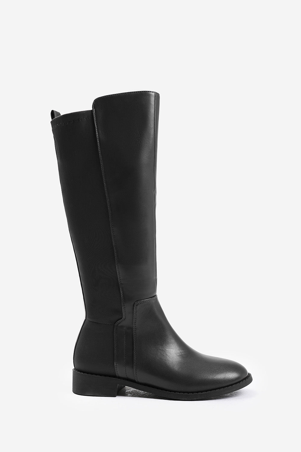 PARKER STRETCH WIDE CALF KNEE HIGH BOOTS WITH SIDE ZIP IN WIDE E FIT IN BLACK FAUX LEATHER