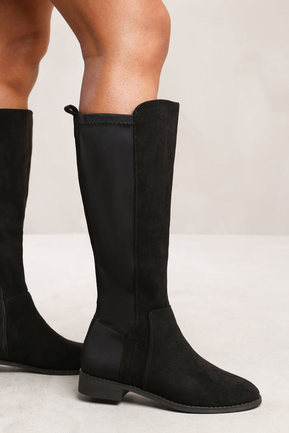 SHILOH KNEE HIGH BOOTS WITH SIDE ZIP IN BLACK SUEDE