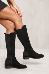 PARKER KNEE HIGH BOOTS WITH SIDE ZIP IN BLACK SUEDE