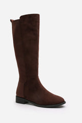 Parker Knee High Boots With Side Zip In Dark Brown Suede