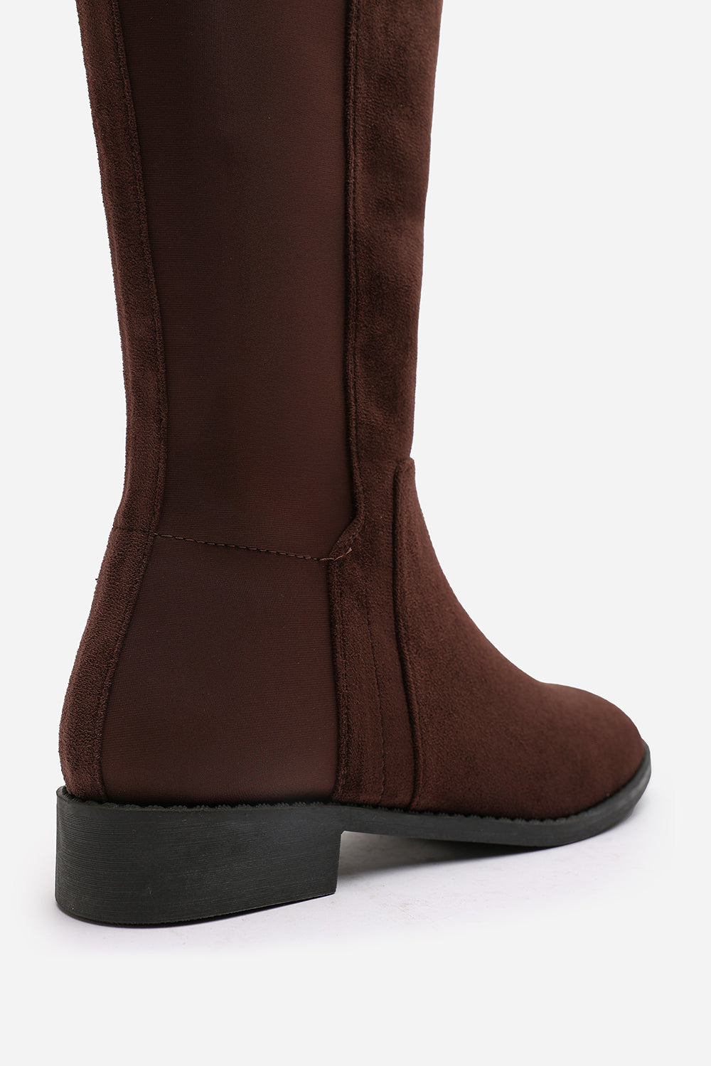 Parker Knee High Boots With Side Zip In Dark Brown Suede