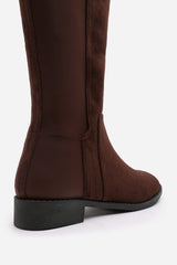 Parker Knee High Boots With Side Zip In Dark Brown Suede