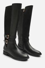 Elaris Double Buckle Detail Stretch Elastic Knee High Riding Boots