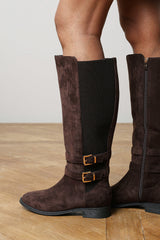 Elaris Double Buckle Detail Stretch Elastic Knee High Riding Boots