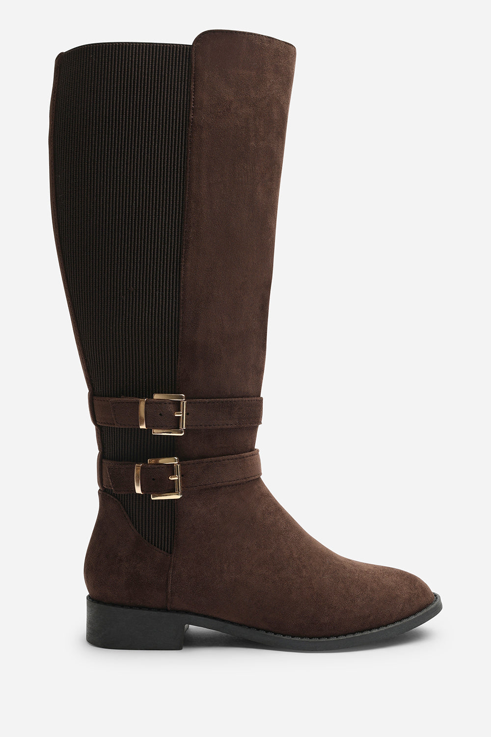 Elaris Double Buckle Detail Stretch Elastic Knee High Riding Boots