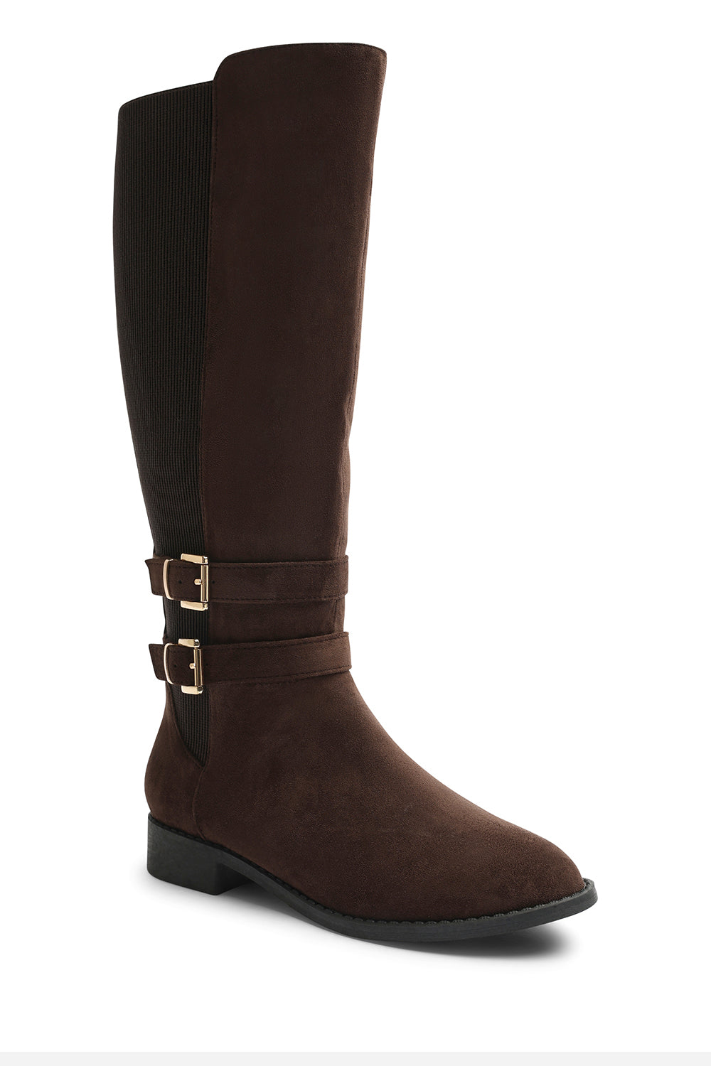 Elaris Double Buckle Detail Stretch Elastic Knee High Riding Boots