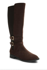 Elaris Wide Fit Double Buckle Detail Stretch Elastic Knee High Riding Boots