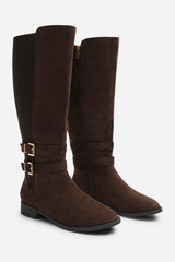 Elaris Wide Fit Double Buckle Detail Stretch Elastic Knee High Riding Boots