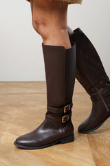 Elaris Wide Fit Double Buckle Detail Stretch Elastic Knee High Riding Boots