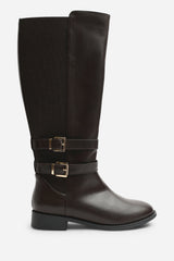 Elaris Double Buckle Detail Stretch Elastic Knee High Riding Boots