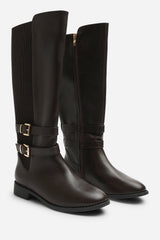 Elaris Double Buckle Detail Stretch Elastic Knee High Riding Boots