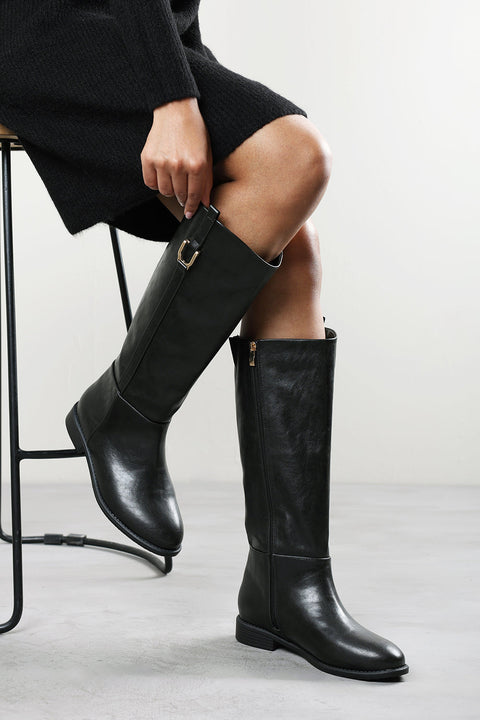 Karella Knee High Riding Boot with Hardware Detail