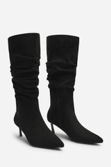 Kivora Ruched Knee High Pointed Stiletto Boot