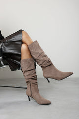 Kivora Ruched Knee High Pointed Stiletto Boot