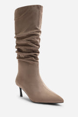 Kivora Ruched Knee High Pointed Stiletto Boot