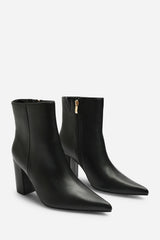 Ebrina Black Pointed Toe Block Heeled Ankle Boot