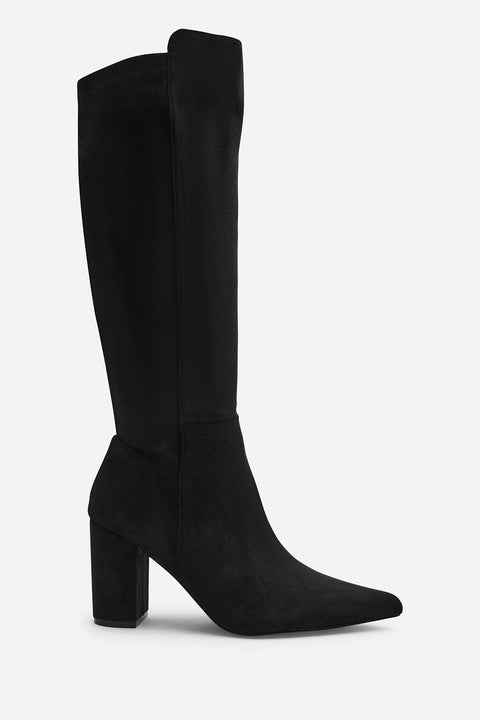Georgina Stretch Suede Knee High Pointed Boots In Black