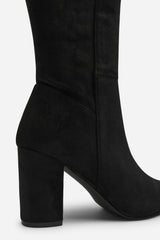 Georgina Stretch Suede Knee High Pointed Boots In Black