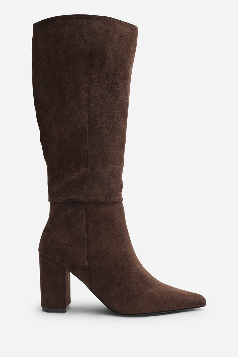 Evixa Knee High Pointed Toe Block Heel Boot