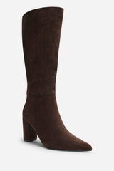 Evixa Wide Fit Knee High Pointed Toe Block Heel Boot