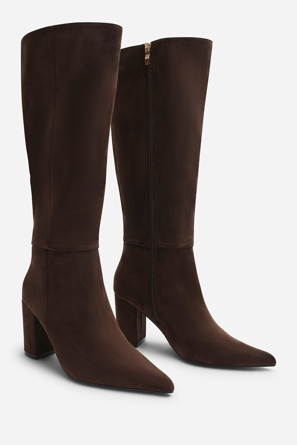 Evixa Wide Fit Knee High Pointed Toe Block Heel Boot