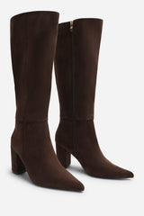 Evixa Wide Fit Knee High Pointed Toe Block Heel Boot
