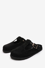 Lottie Clog Inspired Flatform Slider Sandals In Black