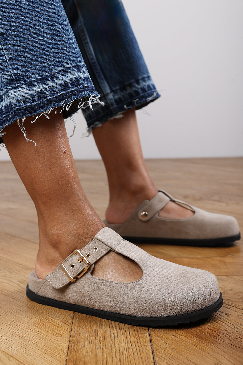 Lottie Clog Inspired Flatform Slider Sandals In Khaki