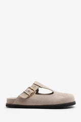 Lottie Clog Inspired Flatform Slider Sandals In Khaki