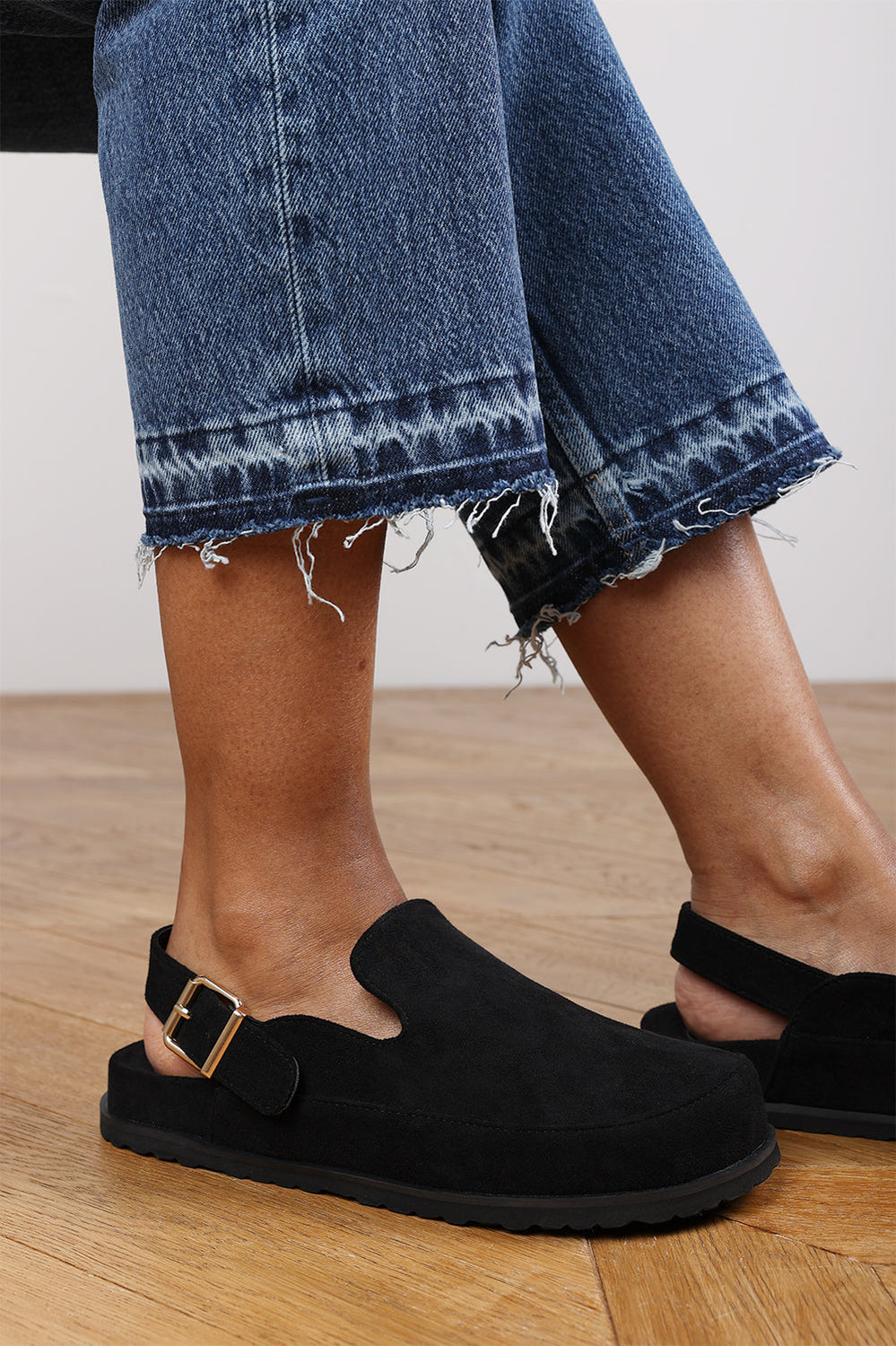 Maia Clog Inspired Slider Sandals With Adjustable Strap In Black