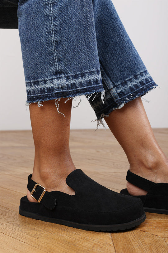 Maia Clog Inspired Slider Sandals With Adjustable Strap In Black