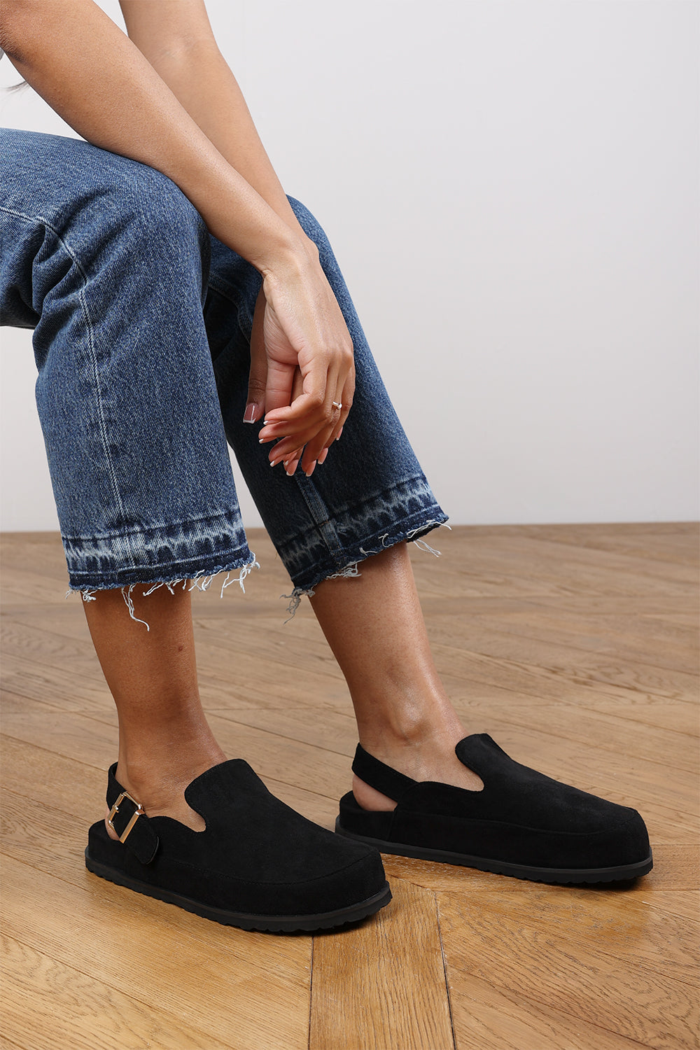 Maia Clog Inspired Slider Sandals With Adjustable Strap In Black