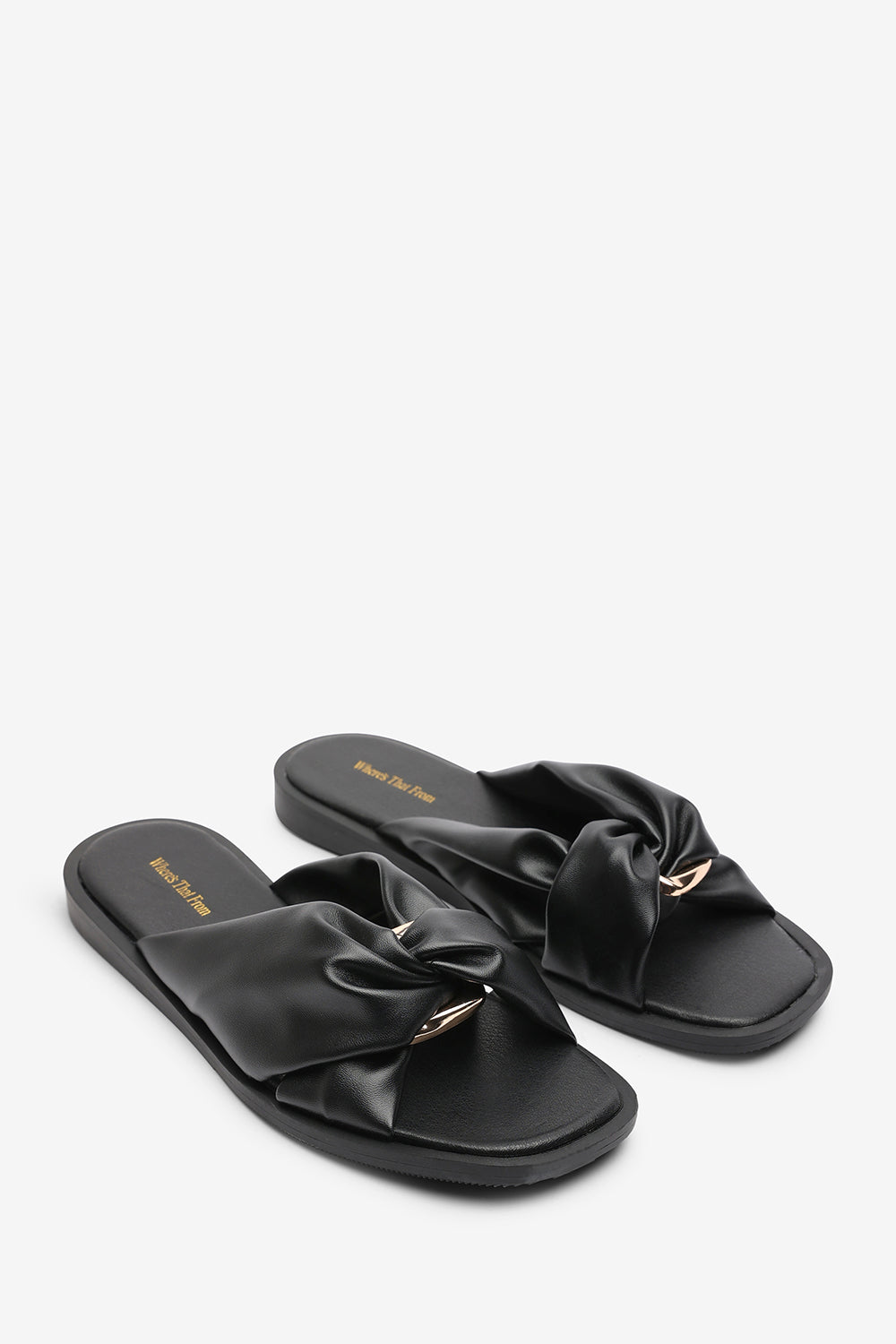 Brooklyne Twist Open Toe Black Slide On Sandals