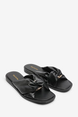 Brooklyne Twist Open Toe Black Slide On Sandals