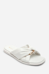Brooklyne Twist Open Toe White Slide On Sandals