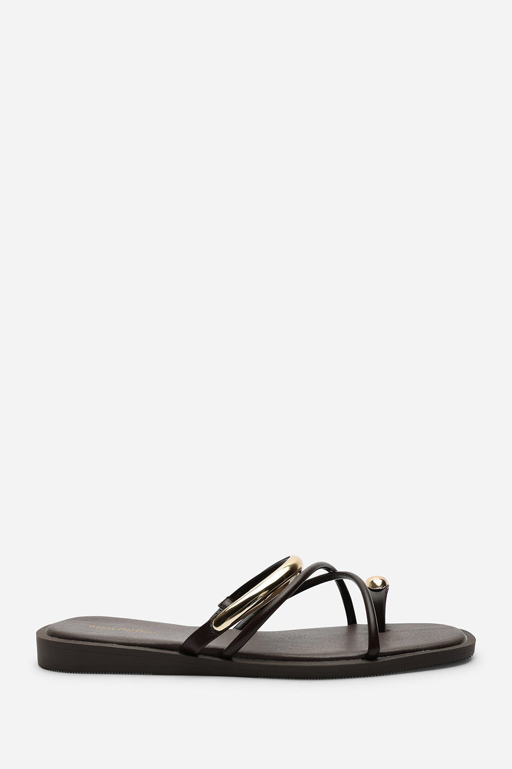 Zelina Strappy Metal Toe Loop Dark Brown Slide On Sandal